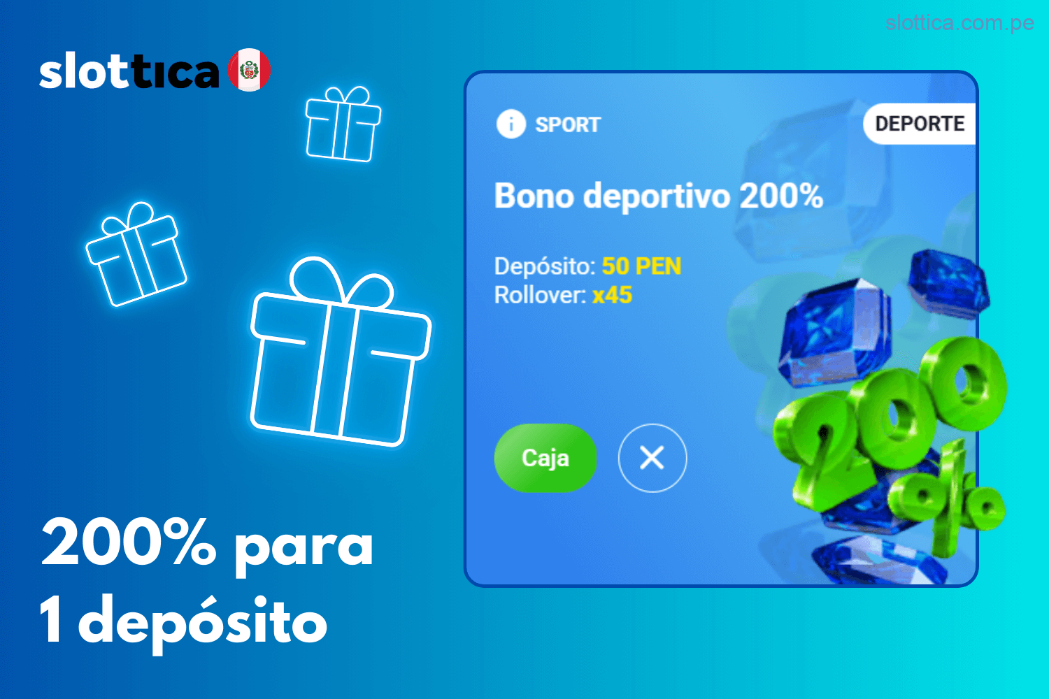 200% de bonificación en el primer depósito en Slottica Perú