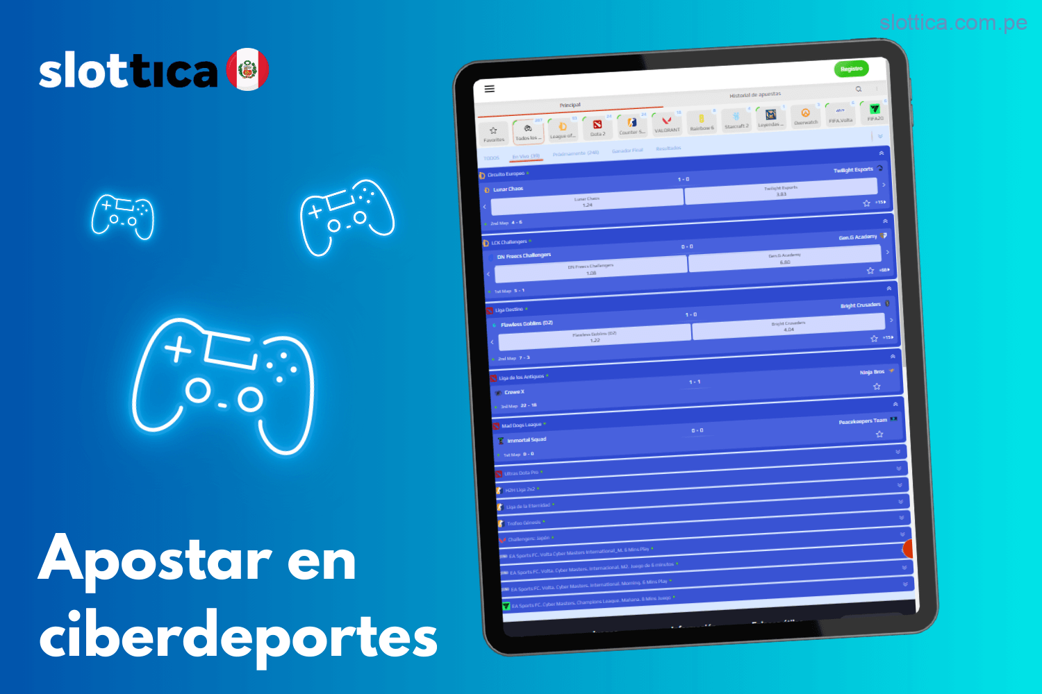 Apuestas en Ciberdeportes en Slottica Casino Perú