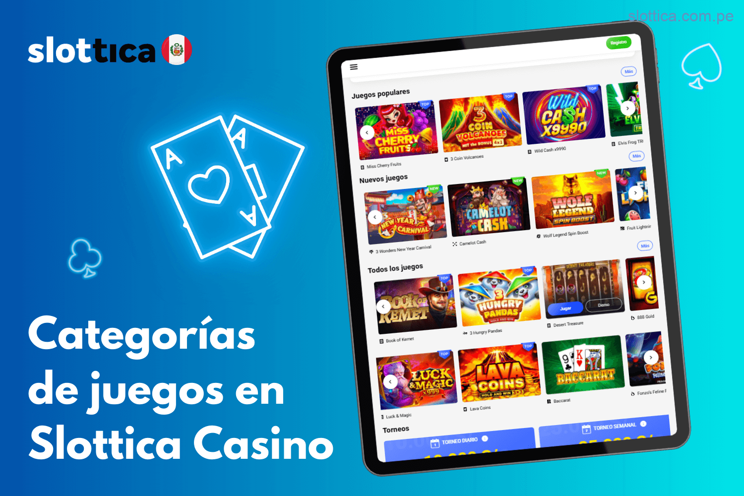 Variedad de juegos disponibles en Slottica Casino Perú