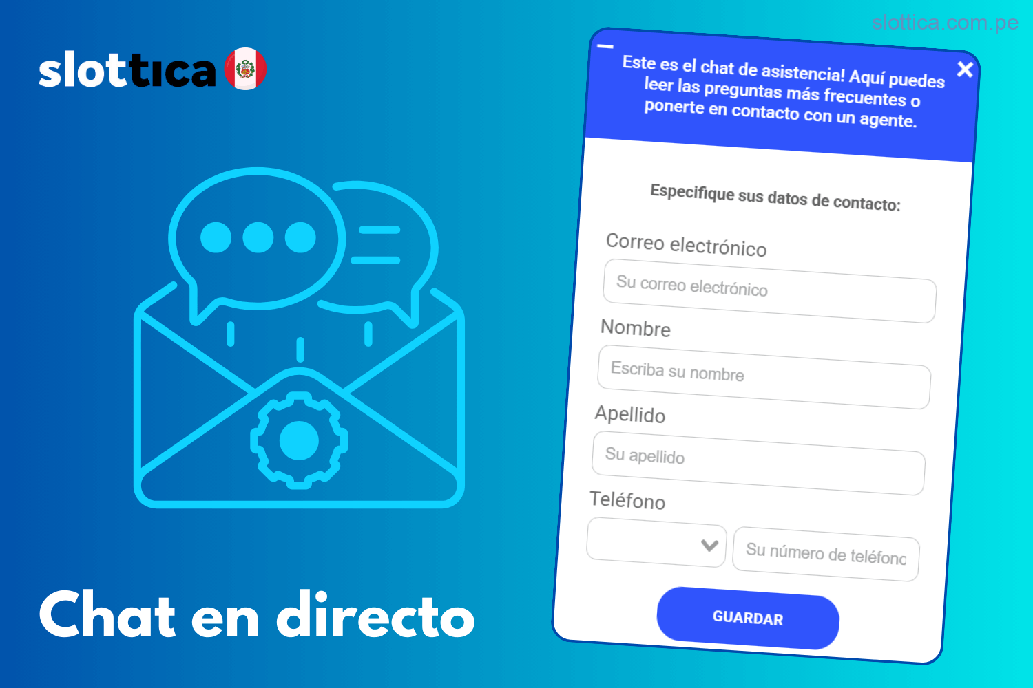 Utiliza el Chat en Vivo para asistencia inmediata en Slottica Perú