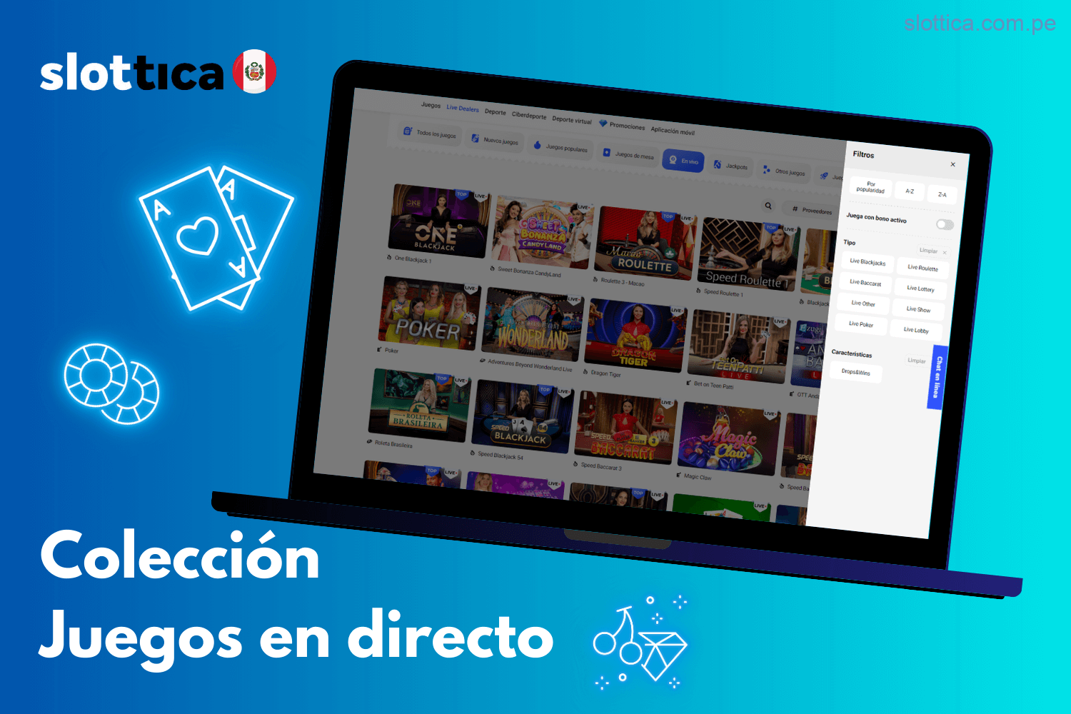 Amplia selección de Juegos en Vivo en Slottica Casino Perú