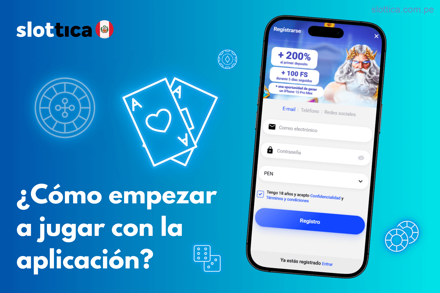 Inicia tu experiencia de juego en la app de Slottica Perú