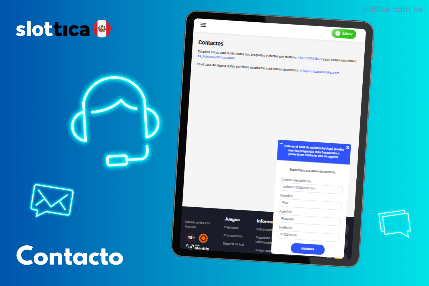 Cómo contactar con el soporte de Slottica Casino en Perú