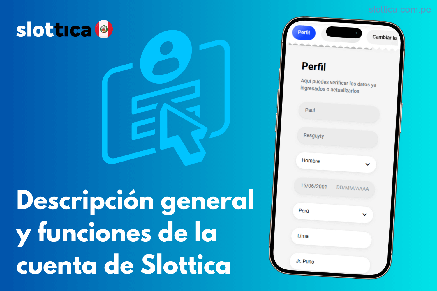 Vista general y características de la cuenta en Slottica Casino Perú