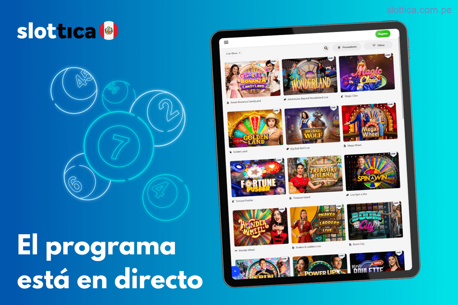 Shows en directo disponibles en Slottica Casino Perú