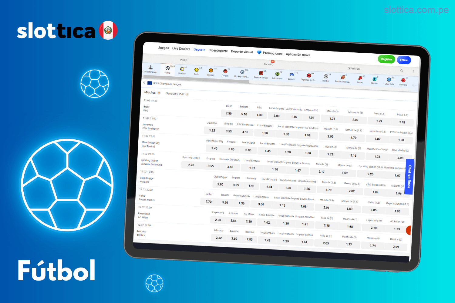 Apuestas en partidos de Fútbol en Slottica para jugadores peruanos