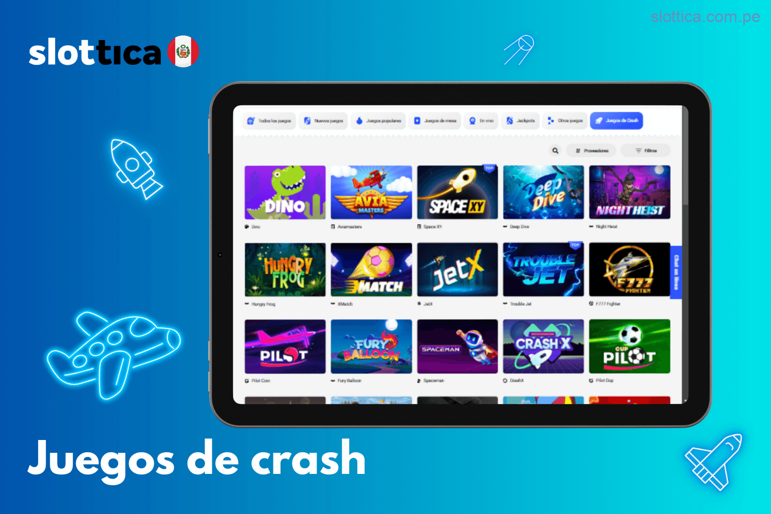 Explora los juegos de crash en Slottica Perú
