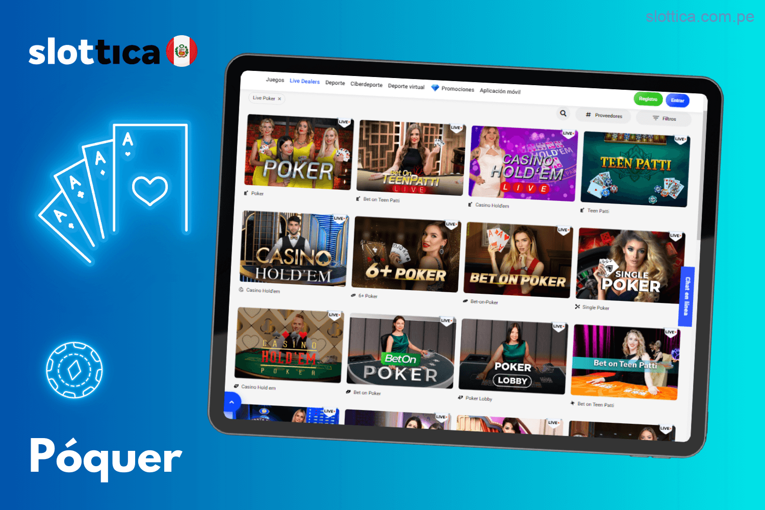 Mesas de Póquer en vivo en Slottica para jugadores peruanos