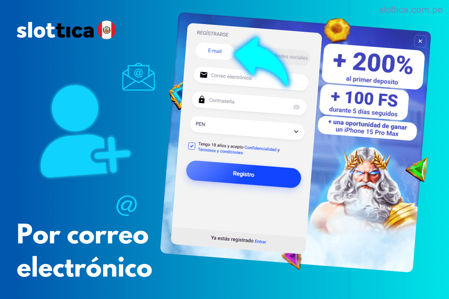 Crear una cuenta en Slottica Perú utilizando correo electrónico