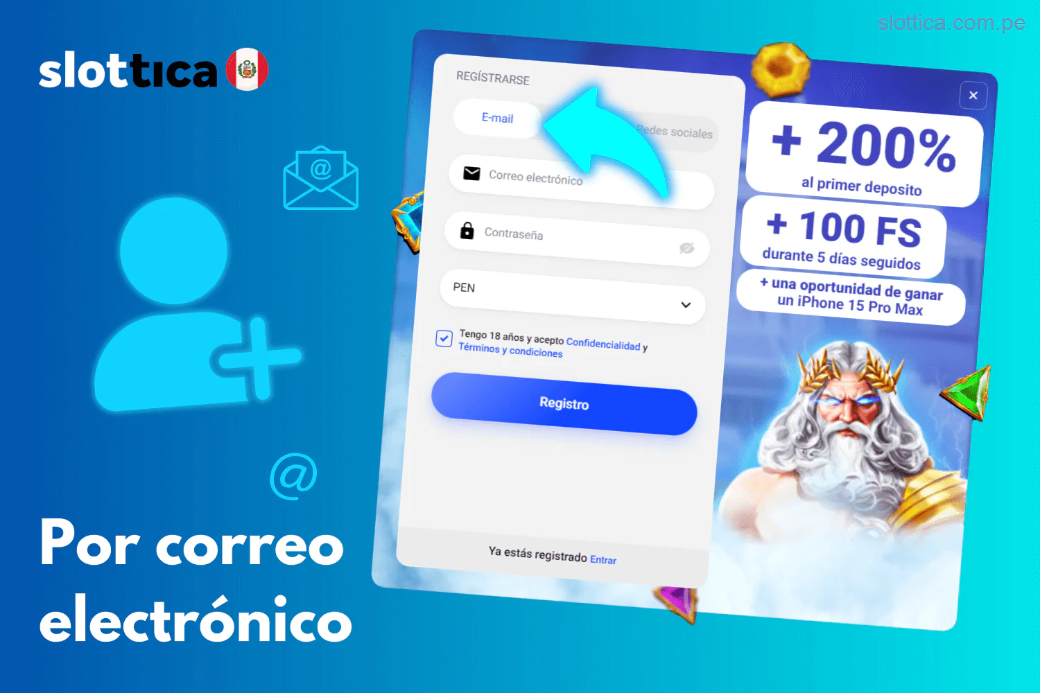 Crear una cuenta en Slottica Perú utilizando correo electrónico