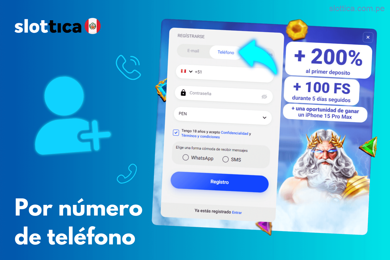 Registro en Slottica Perú mediante número de teléfono