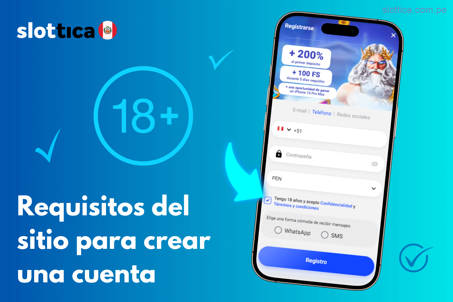 Condiciones del sitio de Slottica Perú para la creación de cuentas