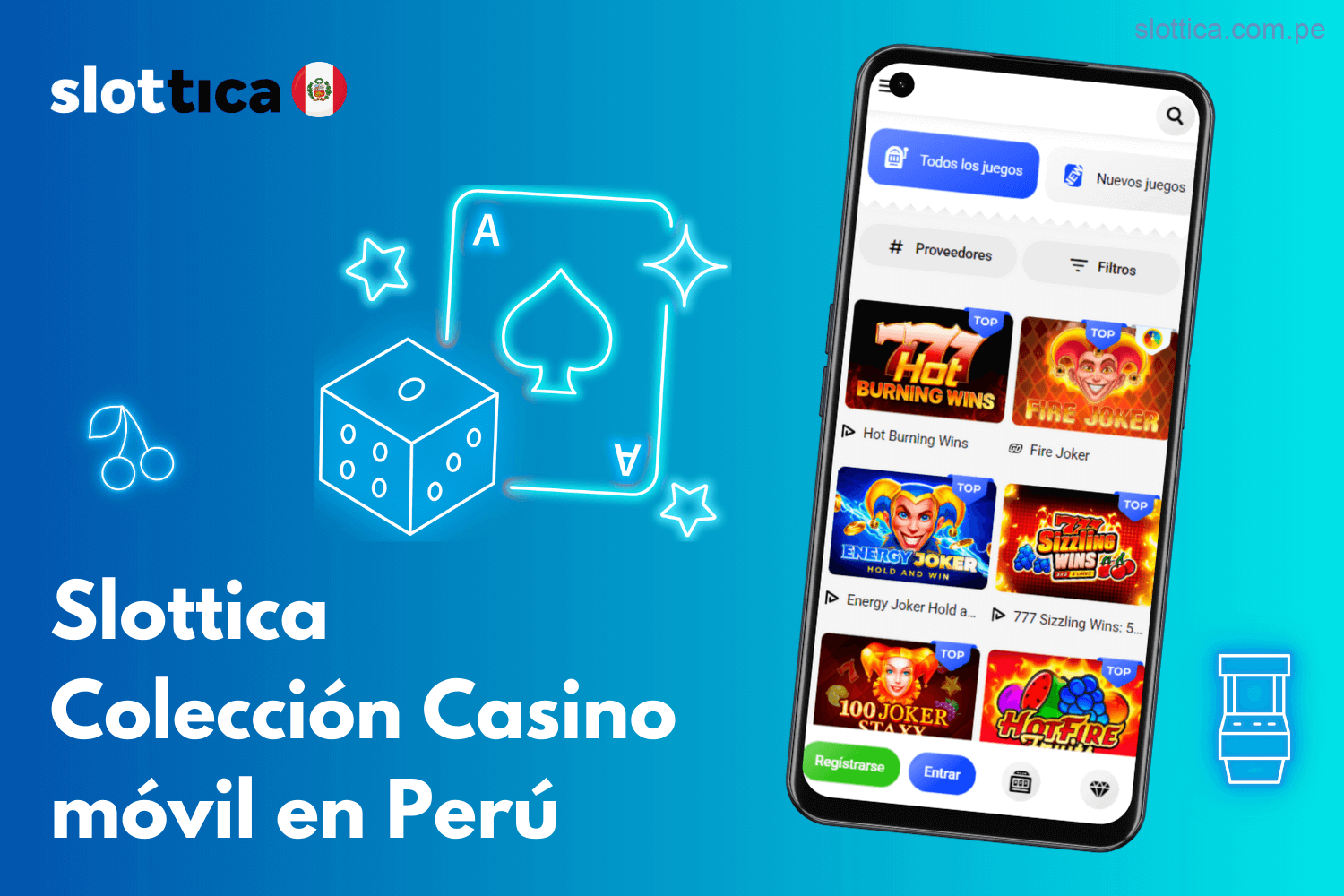 Colección de juegos de casino móvil de Slottica en Perú