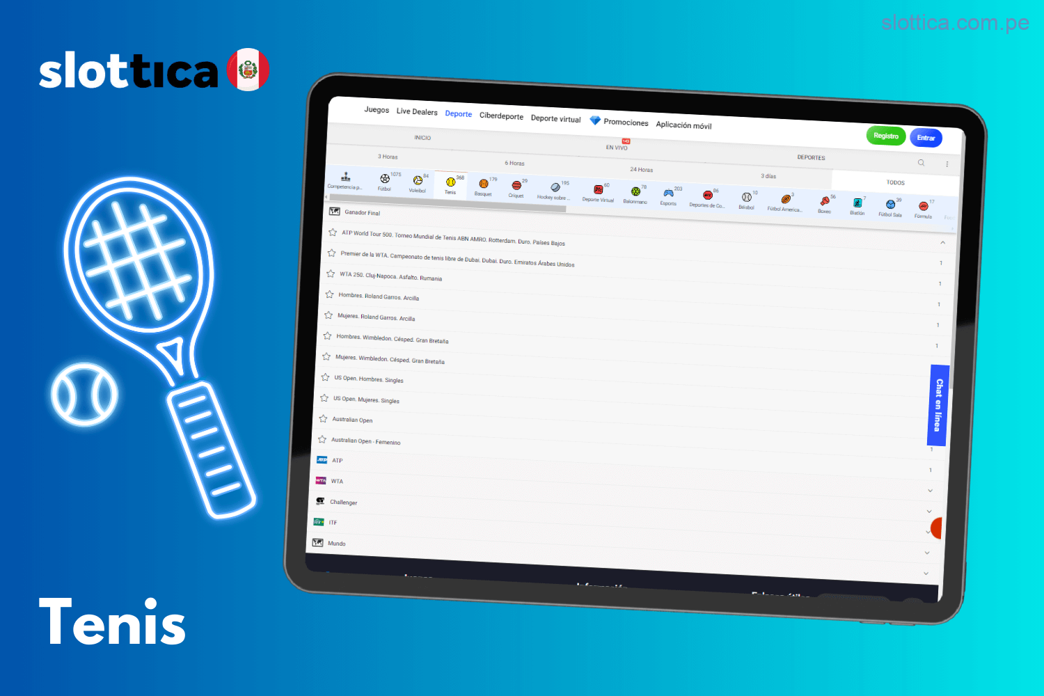 Apuesta en torneos de Tenis a través de Slottica en Perú